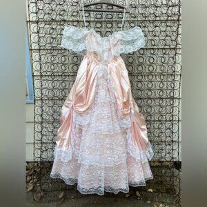 Vintage 80s ZumZum Peach Ruffle Lace Pickups Miss Peach Bo Peep Gown Dress 5/6